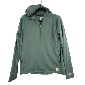 Carhartt Force Relaxed Fit Quarter Zip Hooded Pullover Sweatshirt Medium Green